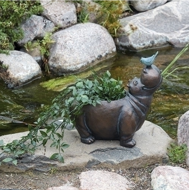 13"H Hippo With Bird