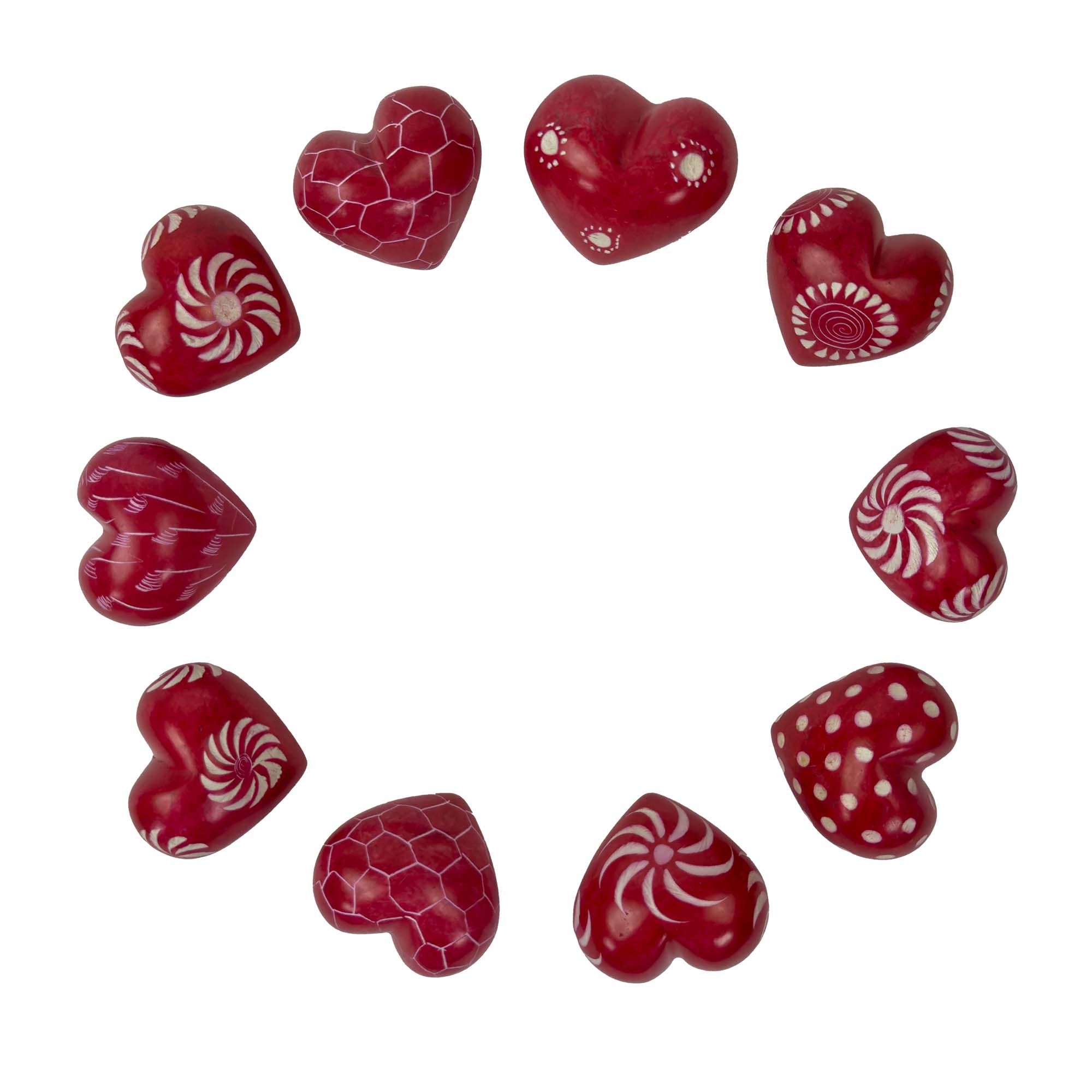 Red Soapstone Hearts with Designs (4cm)