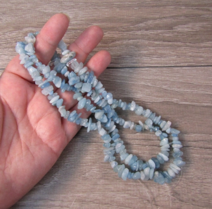 Aquamarine 30 inch Gemstone Chip Necklaces