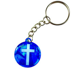 Blue Crystal + Cross Prayer Tag Tap To Pray Keychain