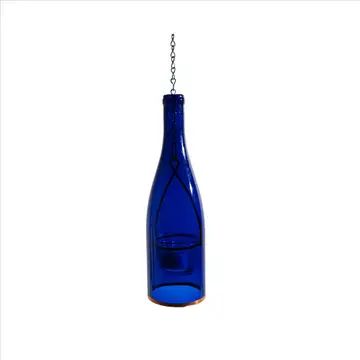 Cobalt Blue Wine Bottle Hanging Lantern