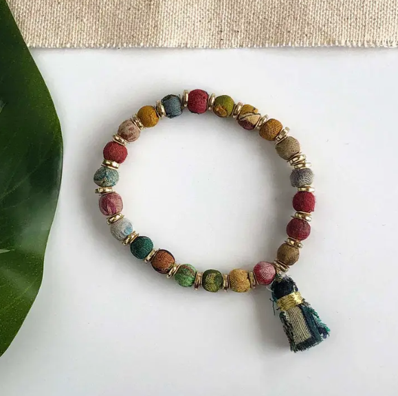 Sequined Kantha Tassel Bracelet