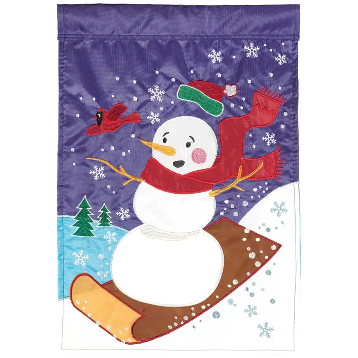 Snowman Sledding House Flag